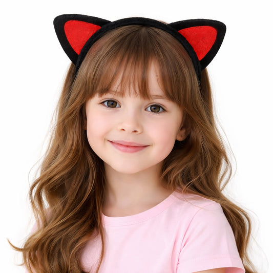 Peluş Kedi Kulak Taç Kırmızı Siyah - Çocuk Parti &amp; Kostüm Tacı (5347)