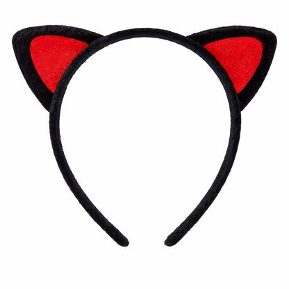 Peluş Kedi Kulak Taç Kırmızı Siyah - Çocuk Parti &amp; Kostüm Tacı (5347)