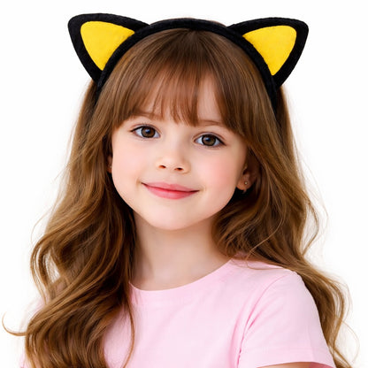 Peluş Kedi Kulak Taç Sarı Siyah - Çocuk Parti &amp; Kostüm Tacı (5347)