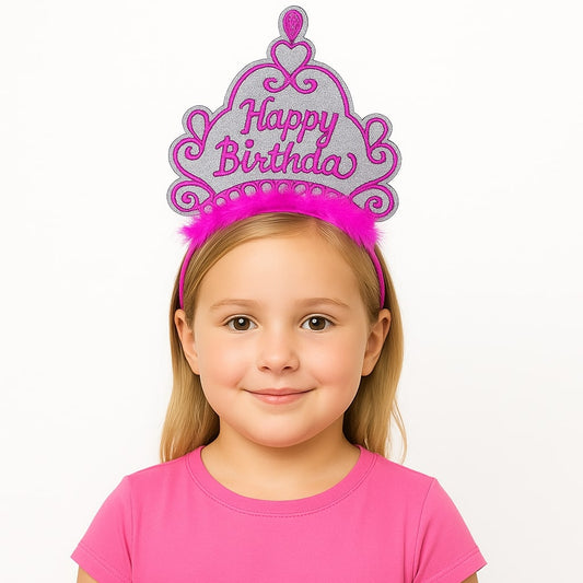 Pembe Happy Birthday Prenses Tacı - Doğum Günü Taç Aksesuarı (5347)