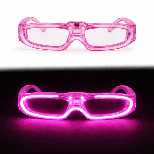 Pembe LED Işıklı Parti Gözlüğü 3 Modlu - Glow - Gece Eğlence Gözlüğü (5347)