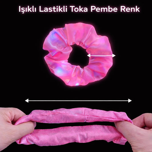 Pembe Renk Led Işıklı Lastikli Saç Tokası - 3 Modlu Festival - Parti Saç Tokası (5347)