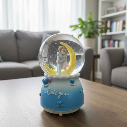 Battery-Operated Light-Up Musical Snow Globe - Crescent Moon Figurine Romantic Desktop Ornament, LED-Illuminated Decorative Gift Snow Globe (5347)