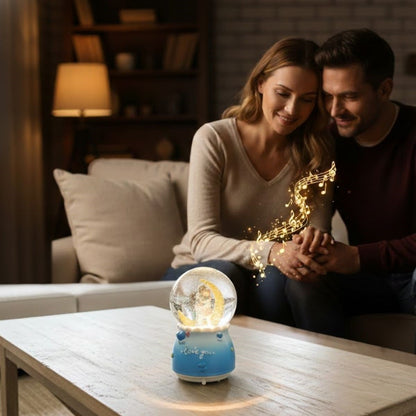 Battery-Operated Light-Up Musical Snow Globe - Crescent Moon Figurine Romantic Desktop Ornament, LED-Illuminated Decorative Gift Snow Globe (5347)
