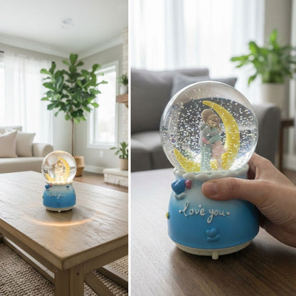 Battery-Operated Light-Up Musical Snow Globe - Crescent Moon Figurine Romantic Desktop Ornament, LED-Illuminated Decorative Gift Snow Globe (5347)