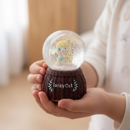 Battery-Operated Light-Up Musical Snow Globe - Lucky Cat Figurine Fun Desktop Ornament, LED Illuminated Decorative Gift Snow Globe (5347)
