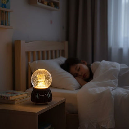 Battery-Operated Light-Up Musical Snow Globe - Lucky Cat Figurine Fun Desktop Ornament, LED Illuminated Decorative Gift Snow Globe (5347)
