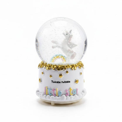 Battery Operated Light-Up Musical Snow Globe-Pony Horse Figurine Fun Desktop Ornament, LED Illuminated Decorative Gift Snow Globe (5347)