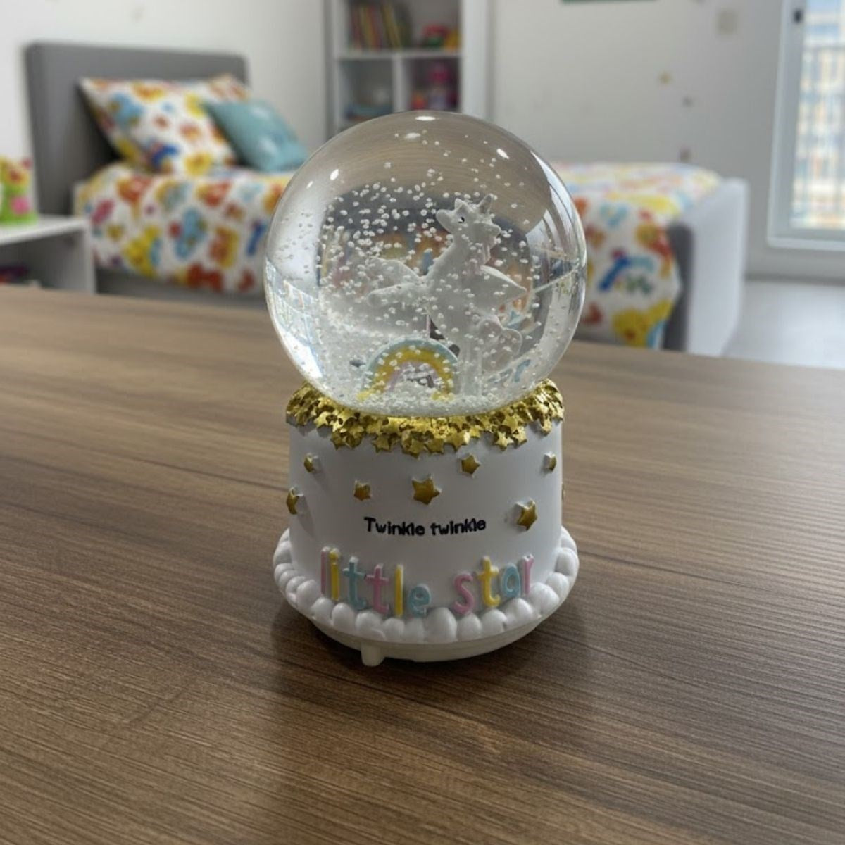 Battery Operated Light-Up Musical Snow Globe-Pony Horse Figurine Fun Desktop Ornament, LED Illuminated Decorative Gift Snow Globe (5347)