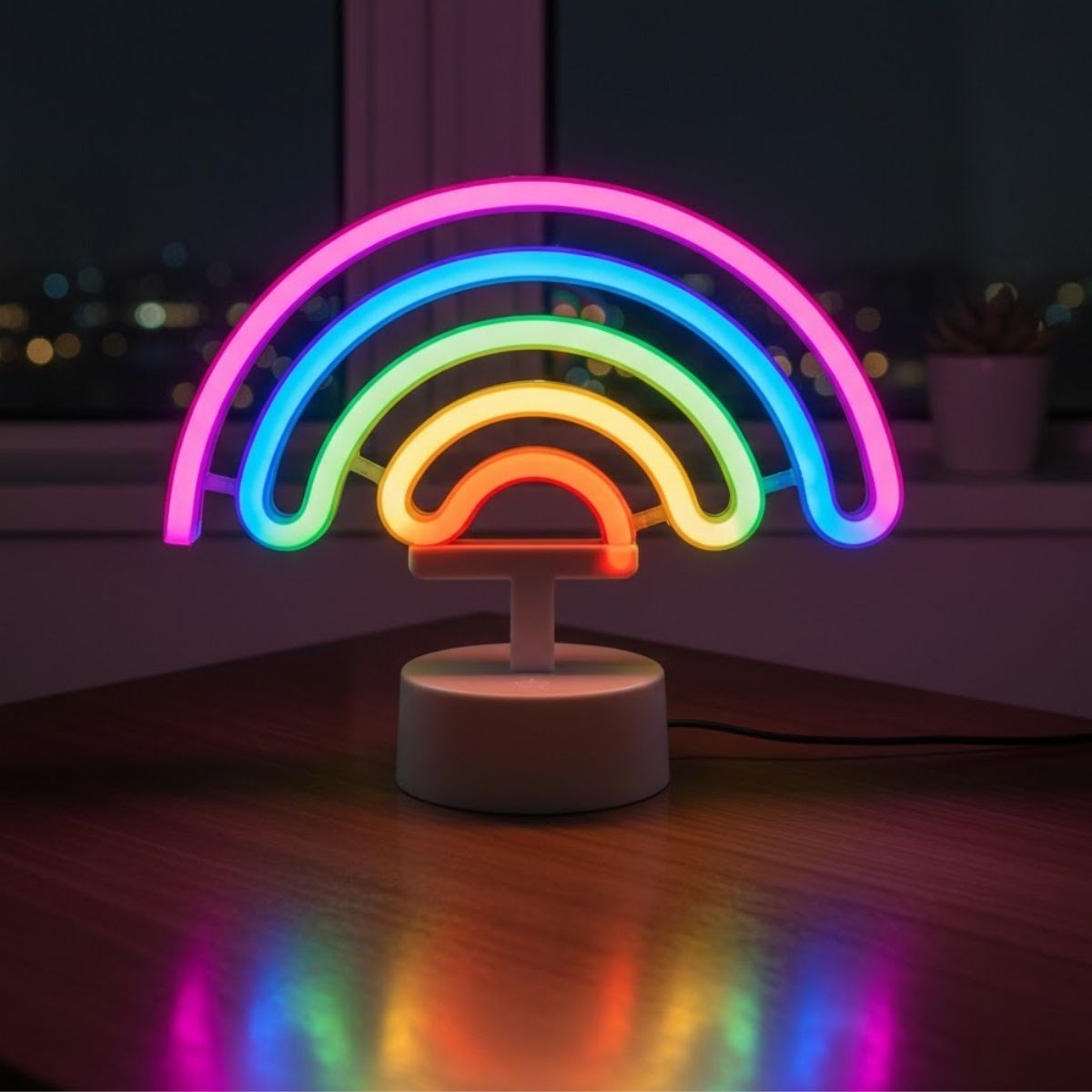 Plastik Gökkuşağı Neon LED Işık - Dekoratif Renkli Masaüstü ve Ambiyans Aydınlatması (5347)