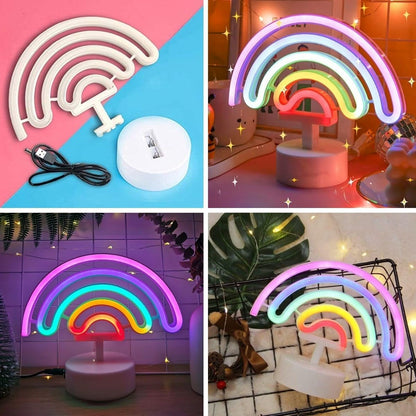 Plastik Gökkuşağı Neon LED Işık - Dekoratif Renkli Masaüstü ve Ambiyans Aydınlatması (5347)