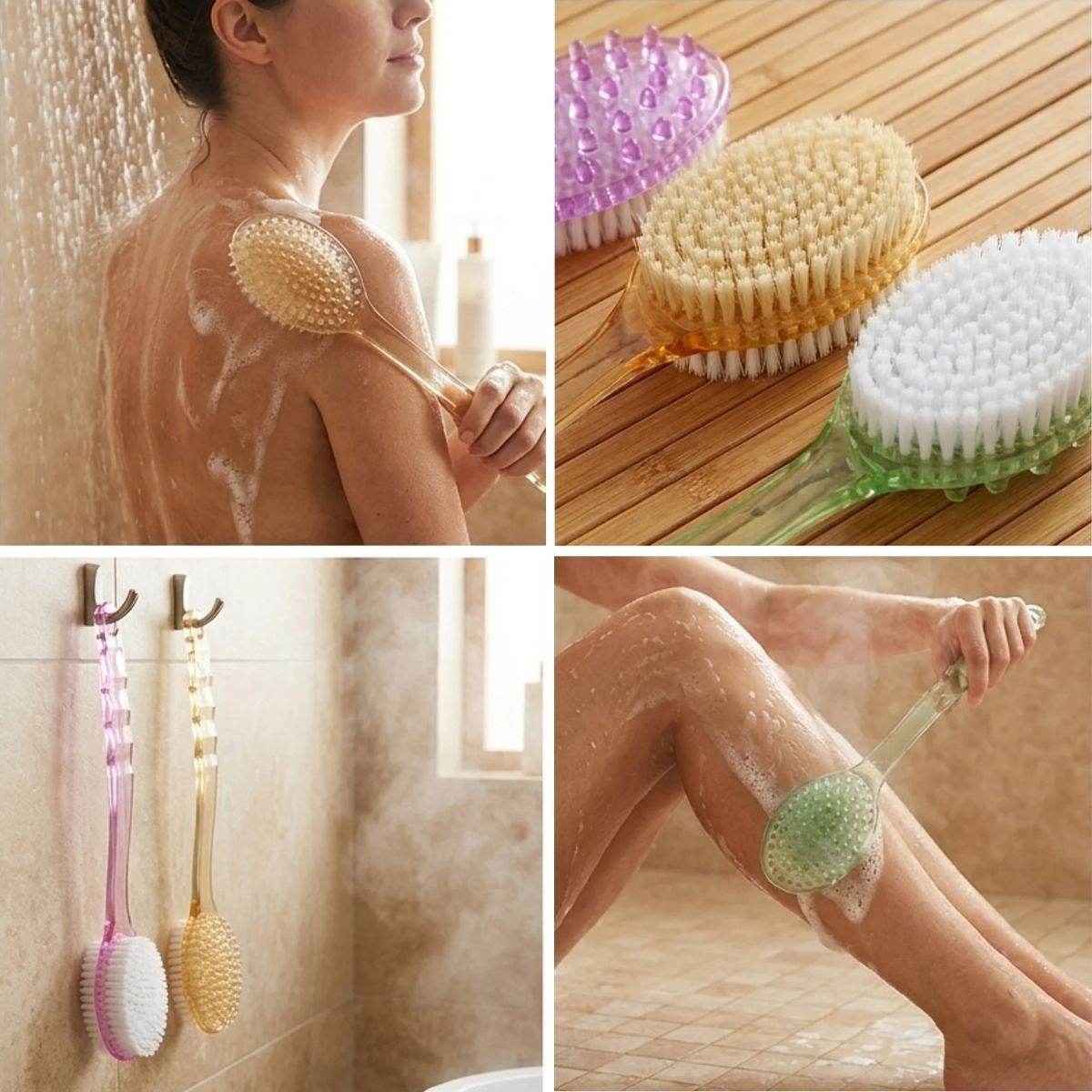 Plastik Saplı Vücut Temizleme Fırçası - Çok Amaçlı Sırt ve Vücut İçin Banyo ve Duş Kese Aparatı (5347)