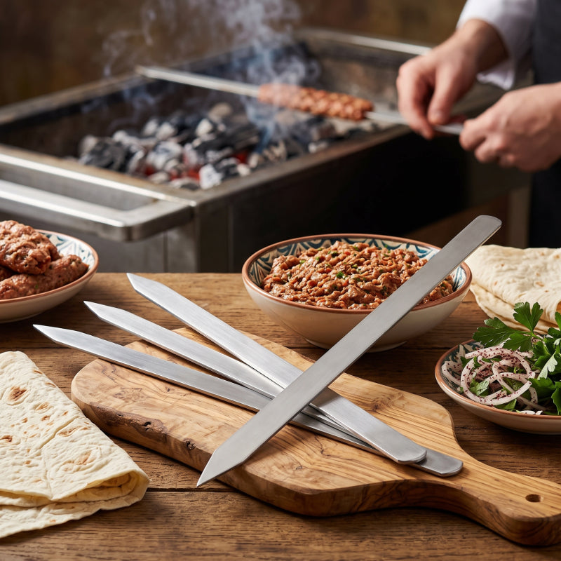 Profesyonel Adana Kebap Şişi - 60 cm - Yassı Metal - Mangal Ekipmanı