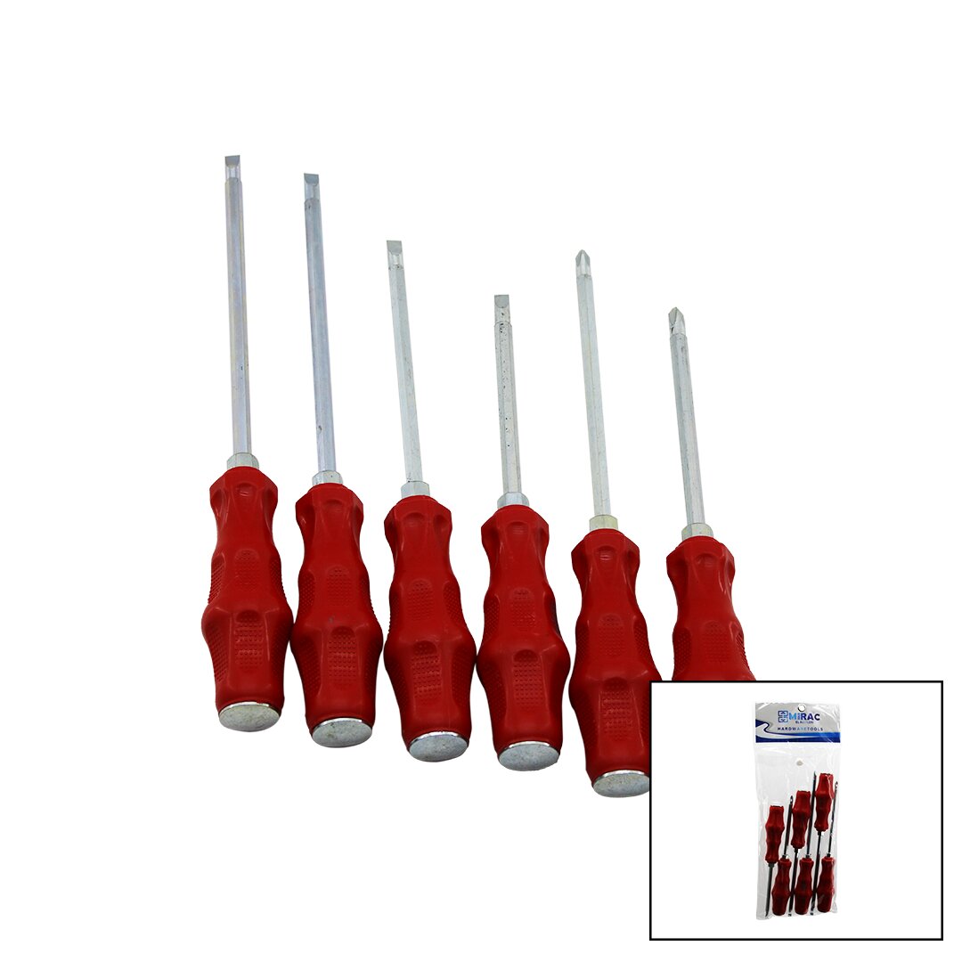 تغليف PVC   أحمر - بمقبض بلاستيكي   صدمي   مجموعة من 6 قطع   مفك براغي مزدوج الرأس (5347)