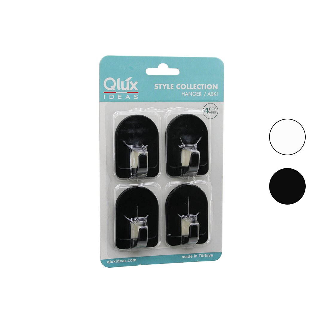 QLUX L-00950 4 قطع علاقة قبة NO-2 قبة - أسود - أبيض - علاقة بلاستيكية لاصقة للتثبيت (5347)