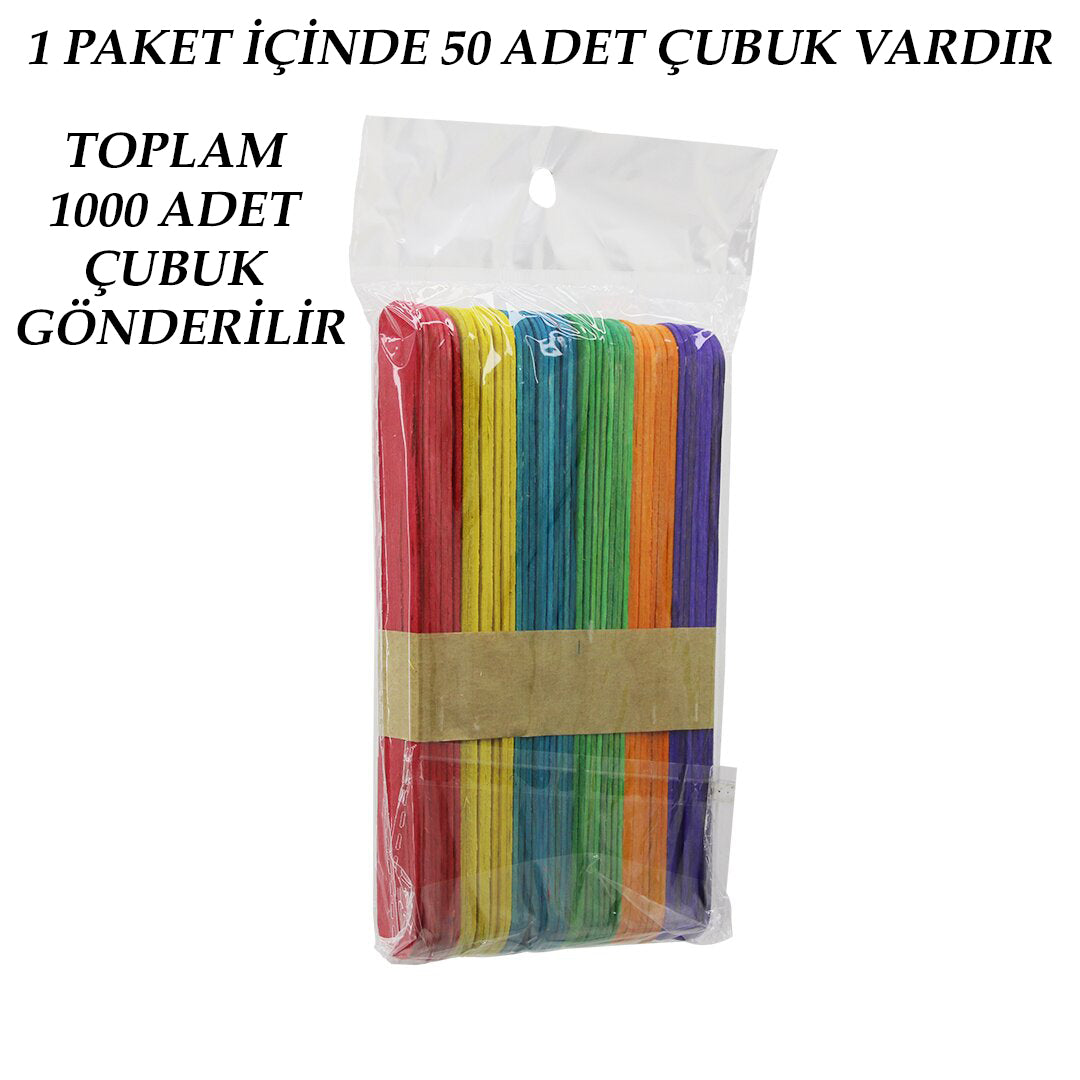 RENKLİ - 1000 ADET AHŞAP ELİŞİ - DİL ÇUBUK 15CM X 1.8CM (5347)