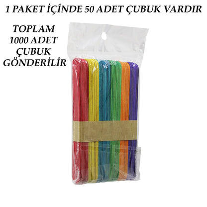 RENKLİ - 1000 ADET AHŞAP ELİŞİ - DİL ÇUBUK 15CM X 1.8CM (5347)