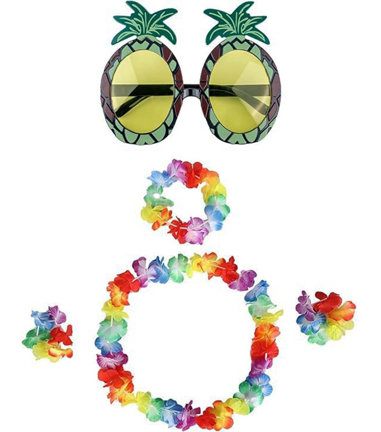 Colorful Pineapple Glasses, Crown, Necklace, and Bracelet Set