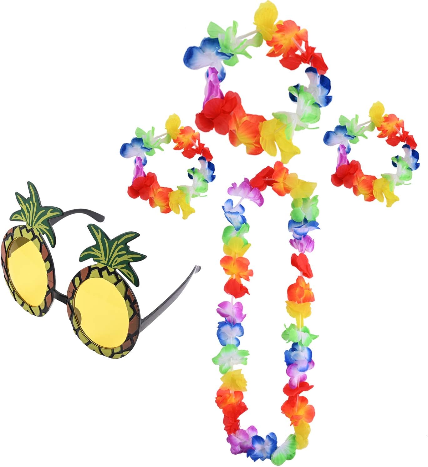 Colorful Pineapple Glasses, Crown, Necklace, and Bracelet Set