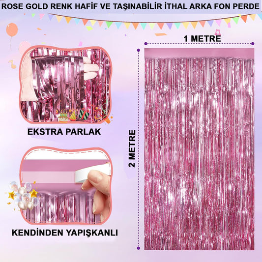 Rose Gold Color Extra Metallic Shiny Fringe Backdrop Curtain Imported A Quality 1x2 Meter (5347)