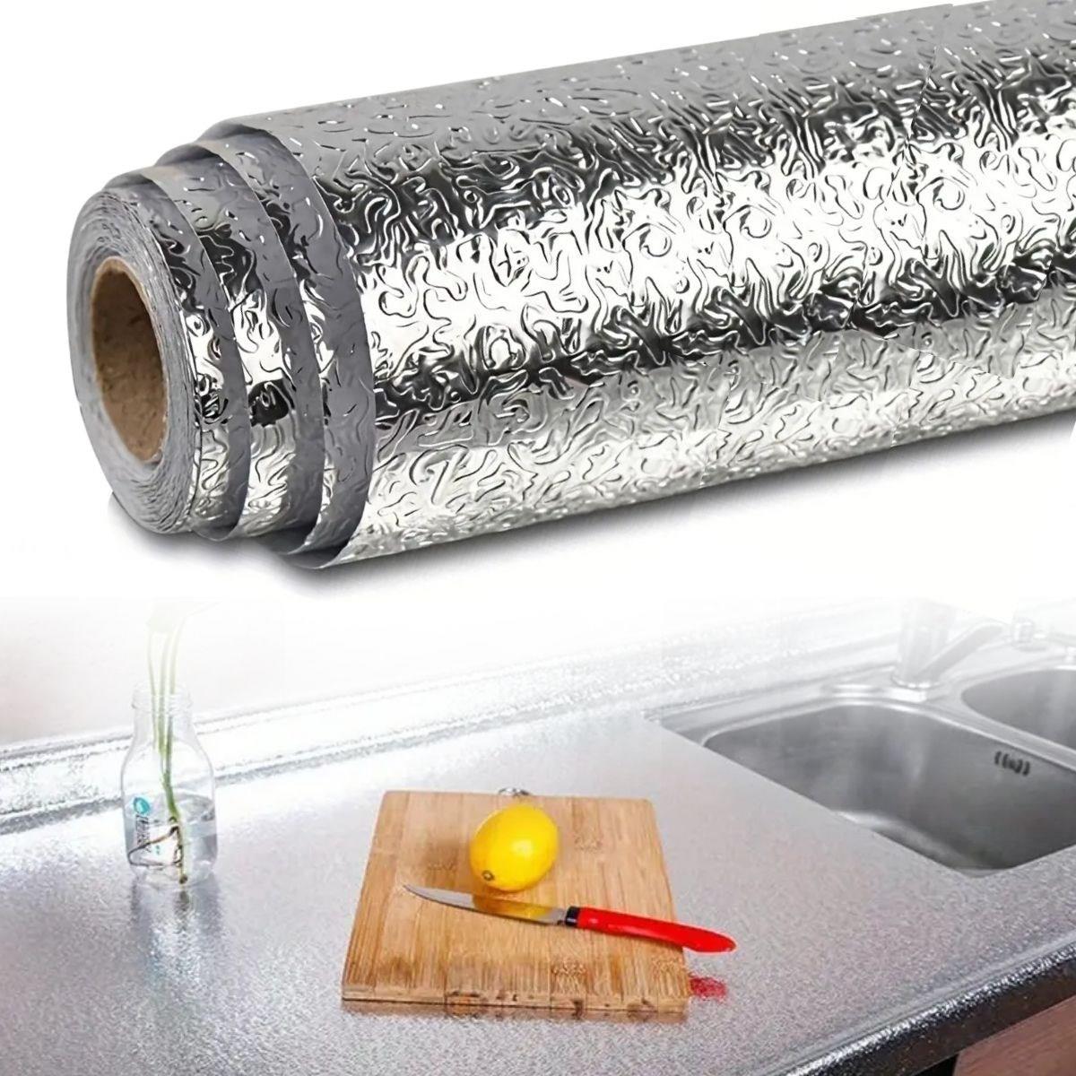Roll Silver Aluminum Foil Wallpaper, Self-Adhesive Shelf Liner, Waterproof Foil 2 m x 60 cm (5347)