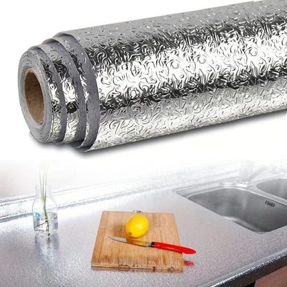 Roll Silver Aluminum Foil Wallpaper, Self-Adhesive Shelf Liner, Waterproof Foil 2 m x 60 cm (5347)