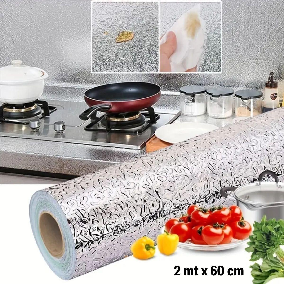 Roll Silver Aluminum Foil Wallpaper, Self-Adhesive Shelf Liner, Waterproof Foil 2 m x 60 cm (5347)