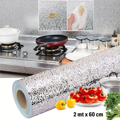 Roll Silver Aluminum Foil Wallpaper, Self-Adhesive Shelf Liner, Waterproof Foil 2 m x 60 cm (5347)