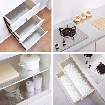 Roll Silver Aluminum Foil Wallpaper, Self-Adhesive Shelf Liner, Waterproof Foil 2 m x 60 cm (5347)