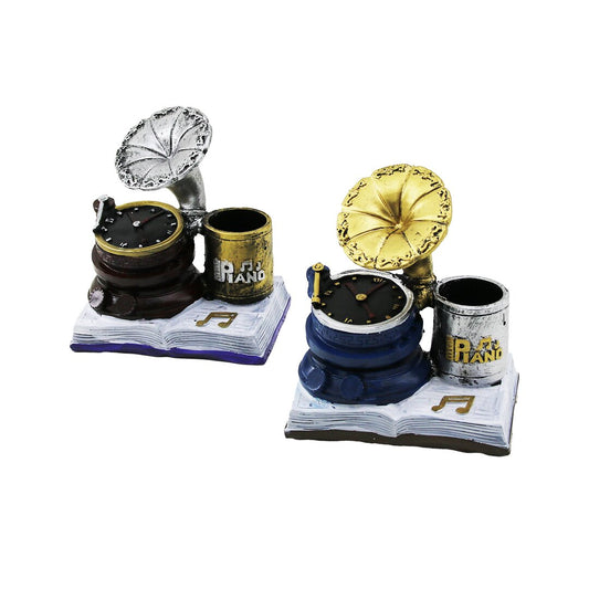CLOCK - GRAMOPHONE VINTAGE DECORATIVE FIGURINE - COLORED PENCIL HOLDER 13X12X8.5CM RESIN (5347)
