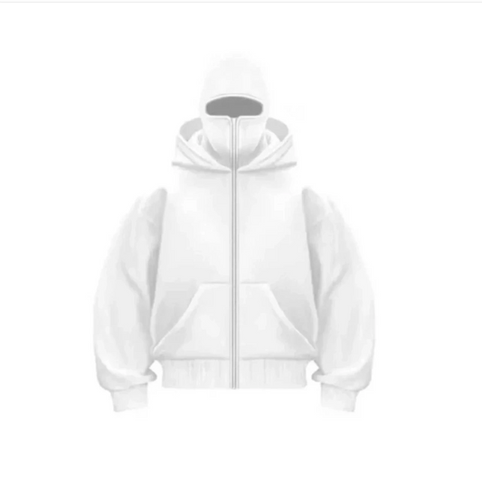 Samurai Ninja Couple Hooded ZIP Zipper Kangaroo Pocket Full Zip Hoodie Sweatshirt - White