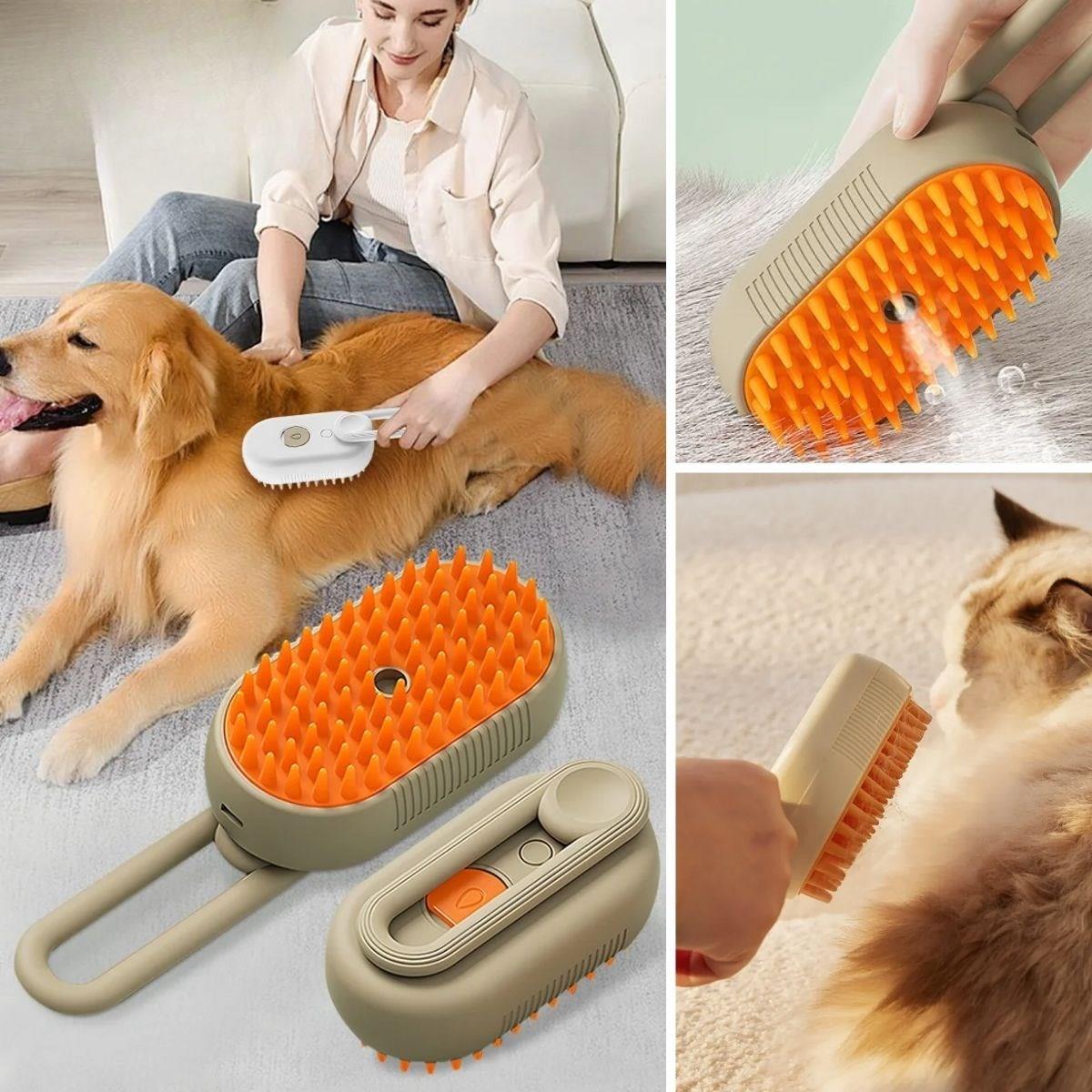 Saplı Su Püskürtmeli Kedi Köpek Fırçası Masaj Etkili Tüy Toplama Tarağı (5347)