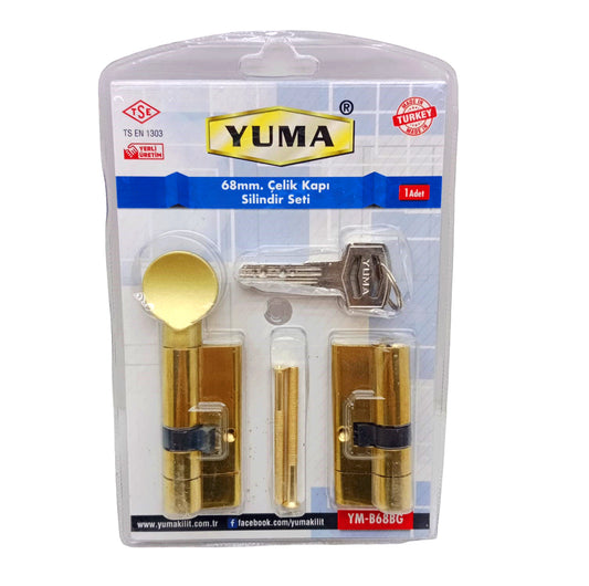 YELLOW CLIP STEEL DOOR CYLINDER SET 68MM (5347)