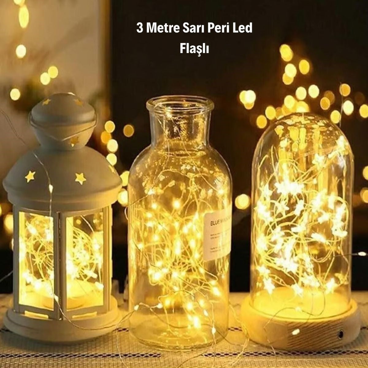 Sarı Peri LED Flaşlı Işık - 3 Metre Dekoratif Oda ve Organizasyon Aydınlatması (5347)