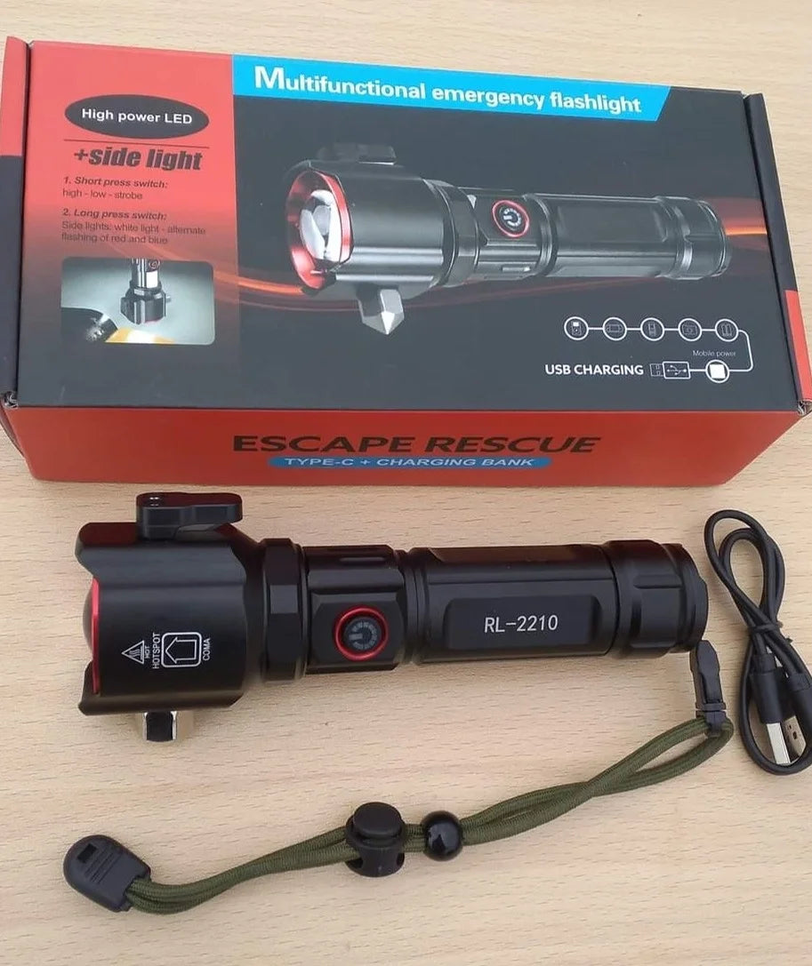 Şarjlı El Feneri  Yüksek Güçlü LED Işık USB ile Şarj ESCAPE RESCUE (5347)
