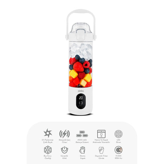ŞARJLI TAŞINABİLİR SMOOTHİE BLENDER 700MLBUZ KIRMA - ÇELİK BIÇAK MANYETİK ŞARJ 150W 4500mAh SHB-7504 (5347)