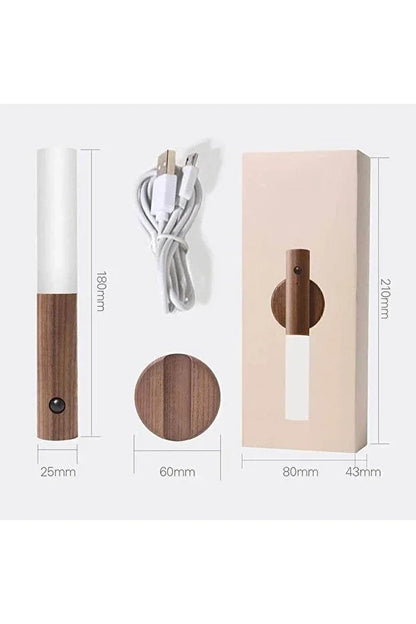Sensörlü Usb Şarjlı Mıknatıslı Taşınabilir Duvar Aplik Masa Lambası Ahşap Görünümlü Gün Işığı (5347)