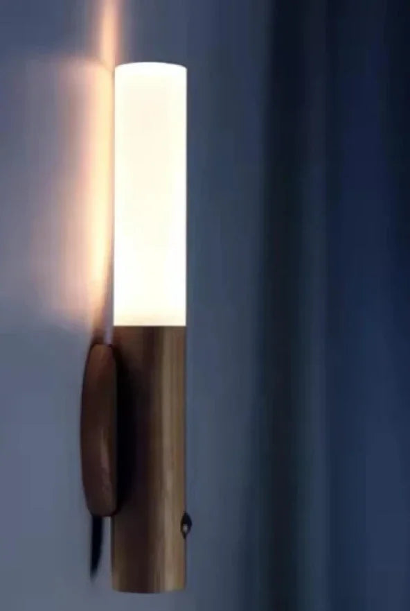 Sensörlü Usb Şarjlı Mıknatıslı Taşınabilir Duvar Aplik Masa Lambası Ahşap Görünümlü Gün Işığı (5347)