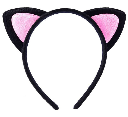 Sevimli Kedi Kulak Pofuduk Kedi Taç Siyah İçi Pembe Renk 17x15 cm (5347)