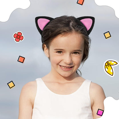 Sevimli Kedi Kulak Pofuduk Kedi Taç Siyah İçi Pembe Renk 17x15 cm (5347)