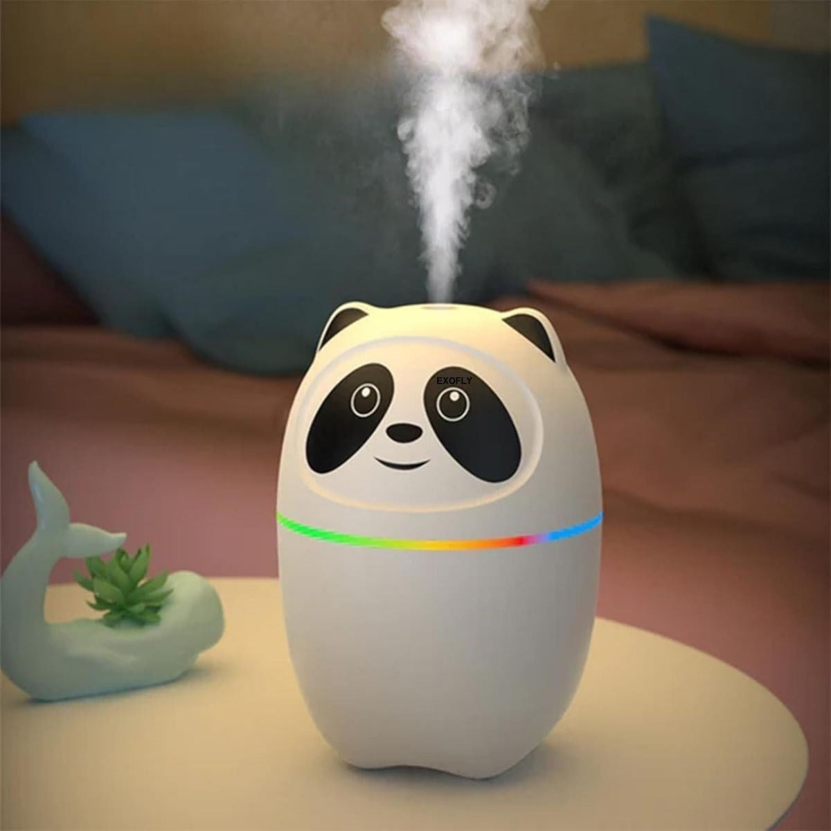 Sevimli Panda Figürlü Hava Nemlendirici - Ultrasonik Soğuk Buhar Makinesi, LED Işıklı Masaüstü Oda Nemlendirici (5347)