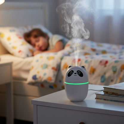 Sevimli Panda Figürlü Hava Nemlendirici - Ultrasonik Soğuk Buhar Makinesi, LED Işıklı Masaüstü Oda Nemlendirici (5347)