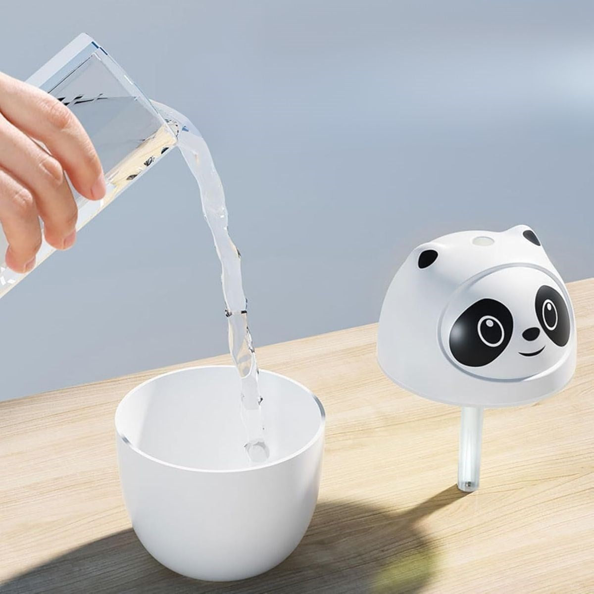 Sevimli Panda Figürlü Hava Nemlendirici - Ultrasonik Soğuk Buhar Makinesi, LED Işıklı Masaüstü Oda Nemlendirici (5347)