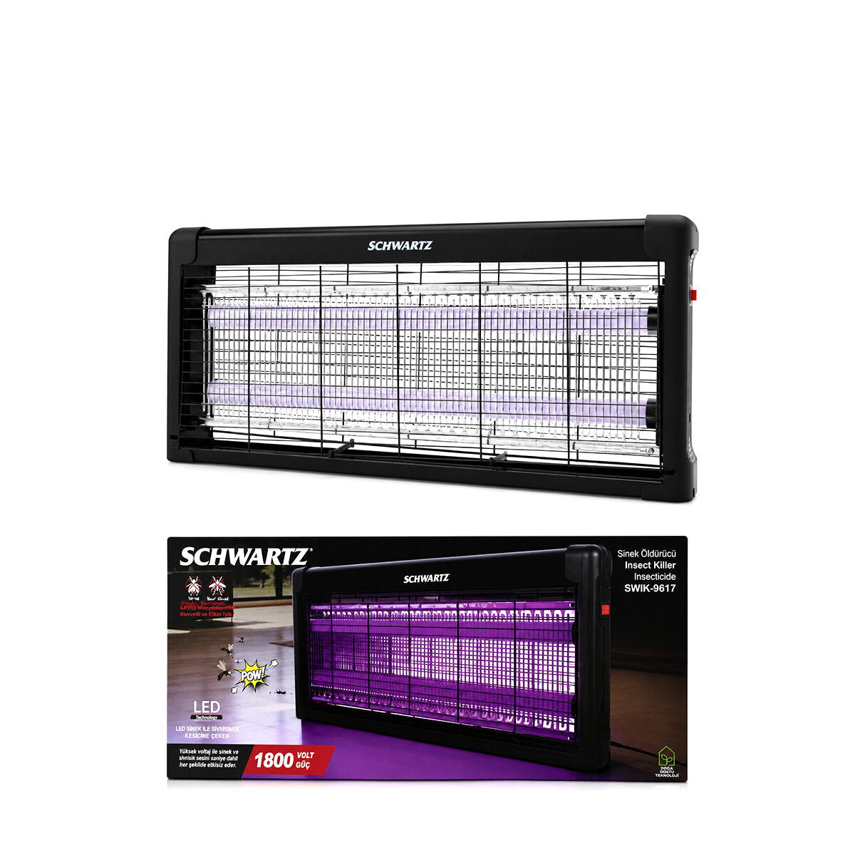 SİNEK ÖLDÜRÜCÜ CIZ CİHAZI MAKİNE 2PCS LED FLORESAN 100M2 ETKİLİ 1800V 54X23.5CM SWIK-9617 (5347)