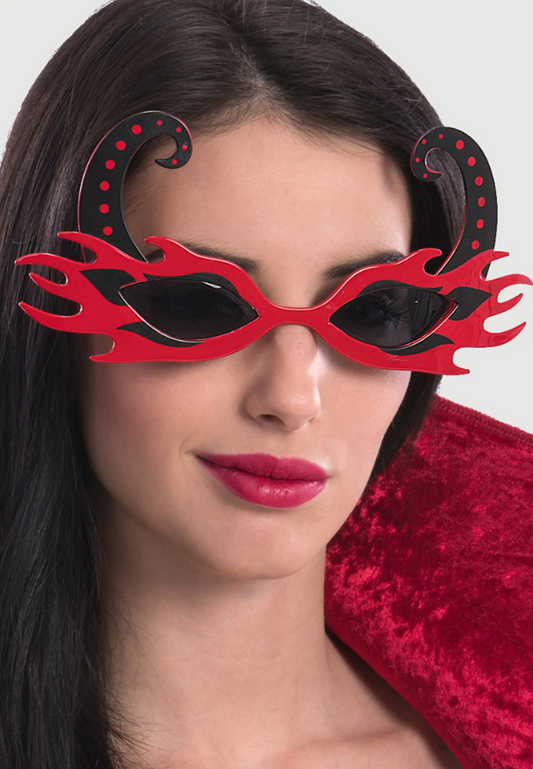 Red Flame Party Glasses with Black Horns 21x10 cm (5347)