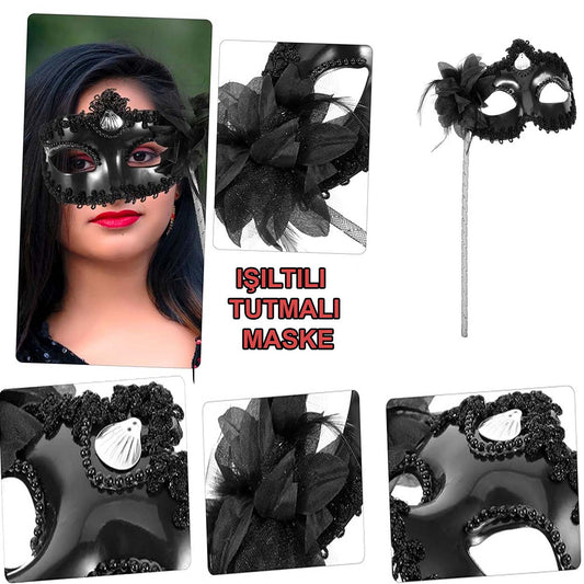 Black Glitter Photo Booth Prop Mask 18x29 cm (5347)