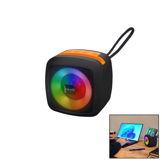 BLACK WIRELESS SPEAKER - PORTABLE SPEAKER WITH LIGHT USB CHARGING BT - TF CARD 10 MT RANGE 1200mAH BATTERY - 5W (5347)