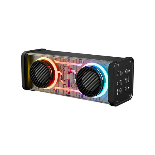 BLACK WIRELESS SPEAKER - PORTABLE MP3 SPEAKER WITH LIGHT USB CHARGING BT - AUX - RANGE 10M 1200mAH BATTERY - 10W (5347)