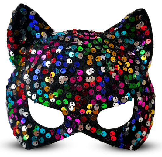 Colorful Sequin Party Mask on Black Velvet Fabric 16x14 cm (5347)