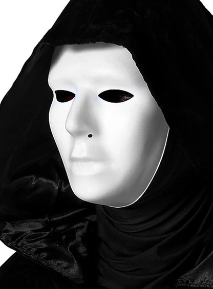 Siyah Kapüşonlu 120 cm Pelerin ve Beyaz Boyanabilir Tam Yüz Maske (5347)
